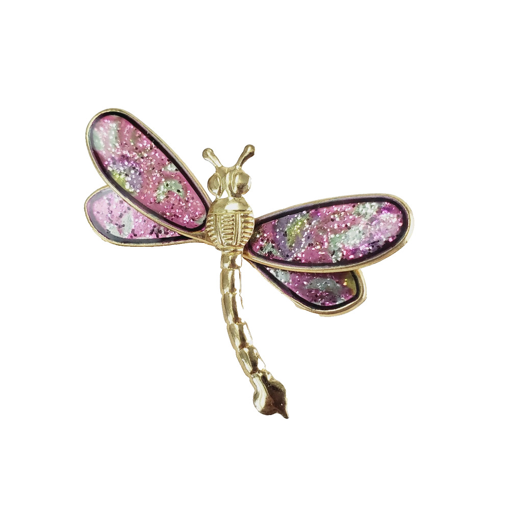 Vintage Dragonfly Brooch Pin Gold-Tone Large Enamel Bug Retro Collectible